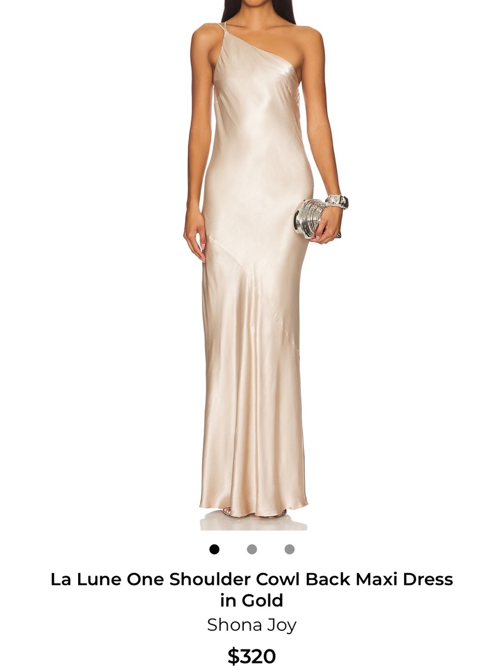 Shona Joy One-Shoulder Satin Maxi Dress in Gold